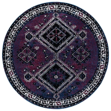 Flowers First 6 ft.-7 in. x 6 ft.-7 in. Vintage Hamadan Global Round Power Loomed Rug; Purple & Black FL1857981